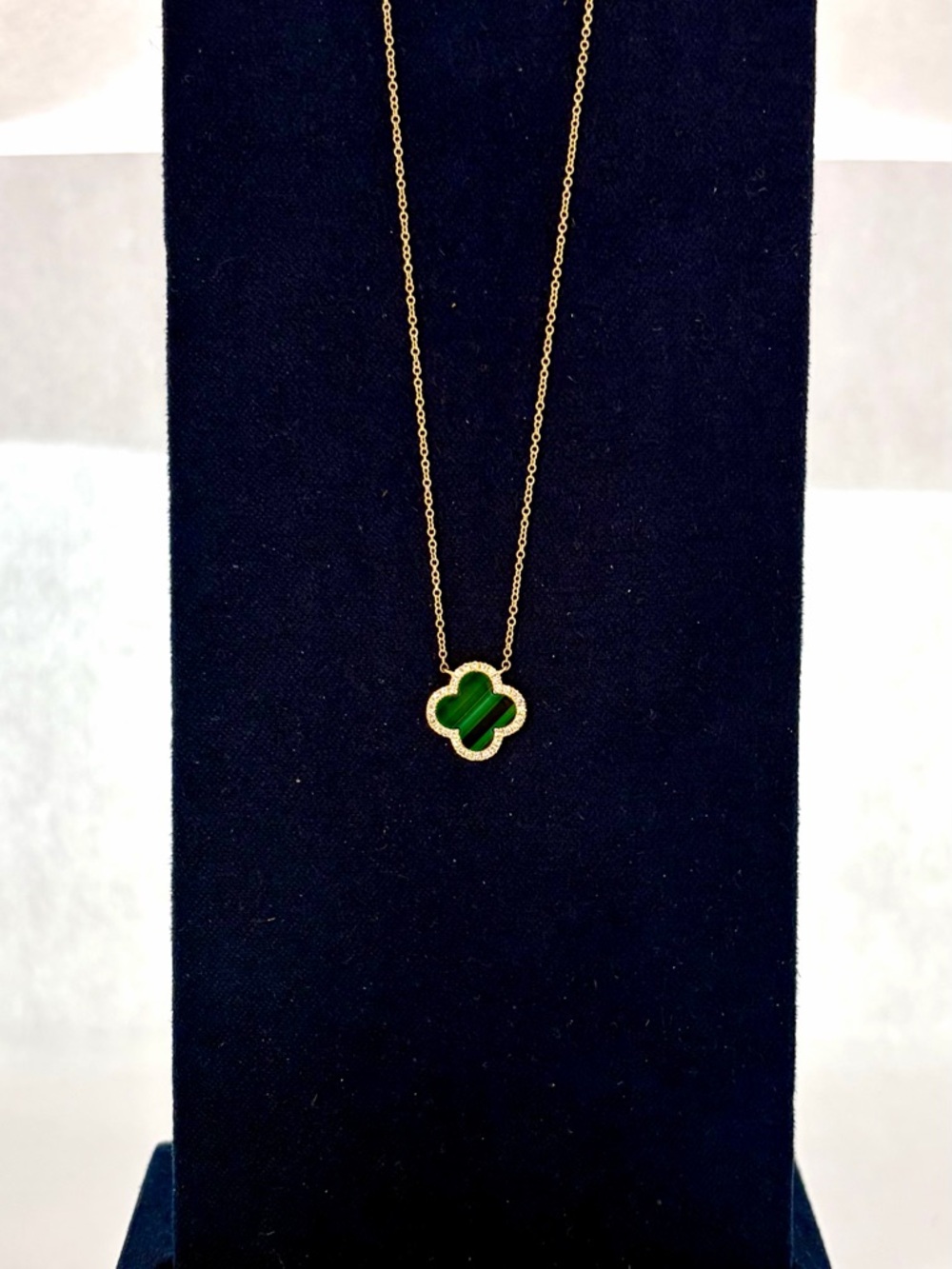 Gold Clover Pendant Necklace with Green Stone